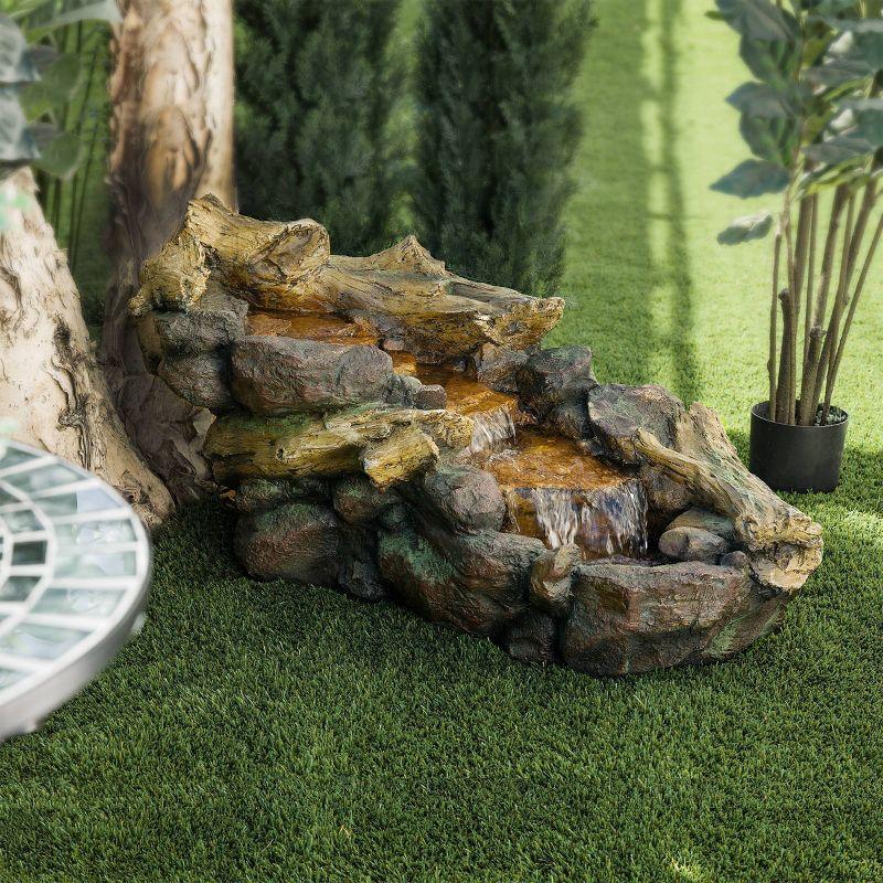 19" Resin River Rocks and Logs Fountain with LED Lights Gray/Cool White - Alpine Corporation: Indoor/Outdoor, Weather-Resistant