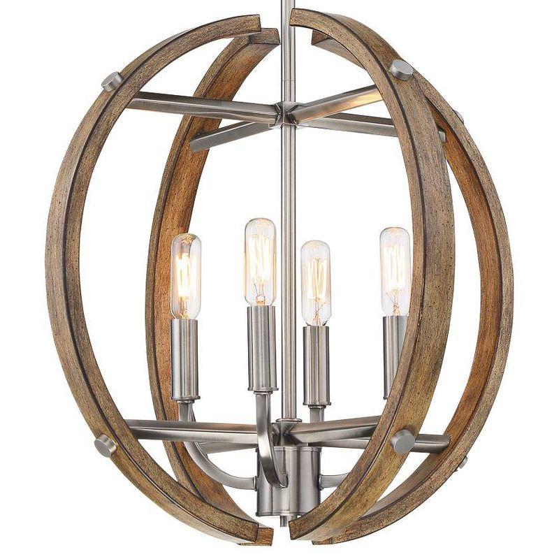 Minka Lavery Nickel Sun Faded Wood Pendant Chandelier 16 3/4" Wide Farmhouse 4-Light Fixture for Dining Room House Foyer Kitchen