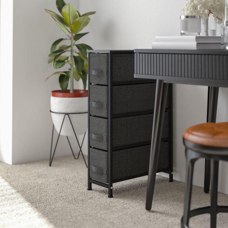 Black and Gray Slim 4-Drawer Vertical Storage Tower