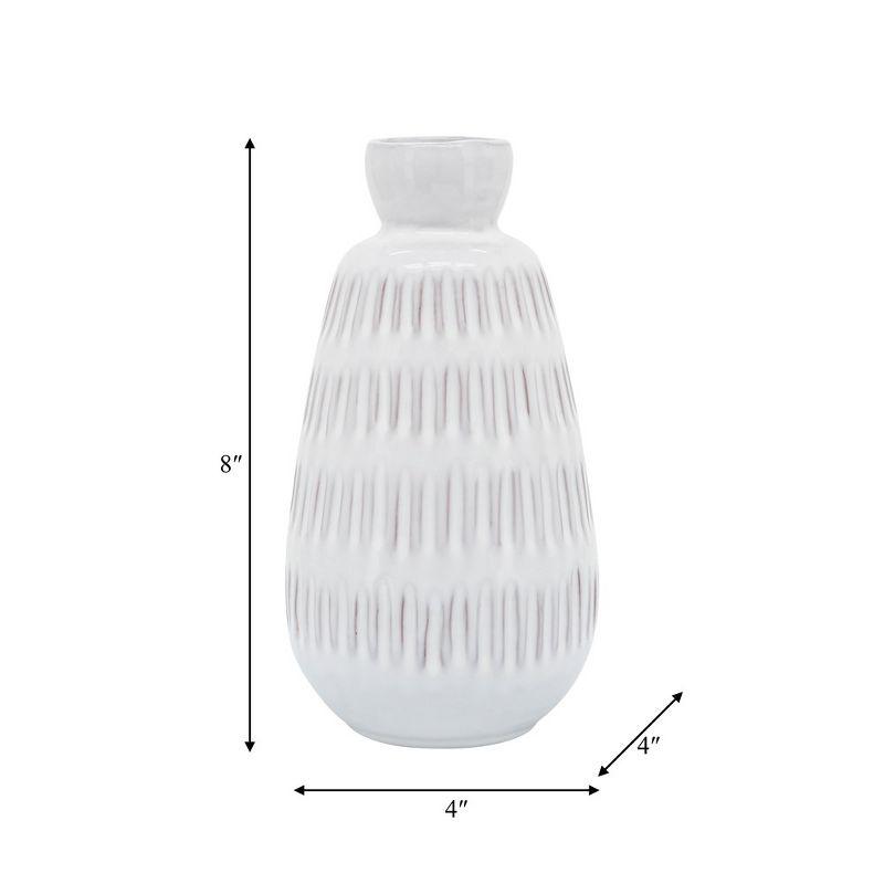 Sagebrook Home 8"Hx4" Diameter, Ceramic Dimpled Vase, White Finish, Decorative Details and Classic Shaped Vase for Accenting Tables and Decor For Any