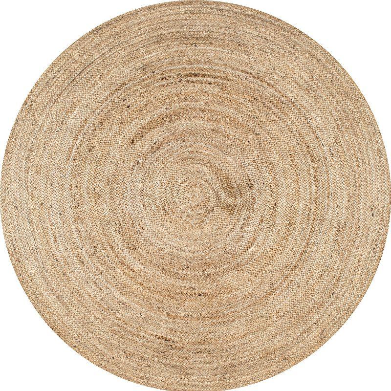 Nuloom 4 Round Rigo Jute Hand Woven Indoor Area Rug, Natural, Solid Farmhouse Design, Natural Fiber Bedroom, Living Room, Kitchen,