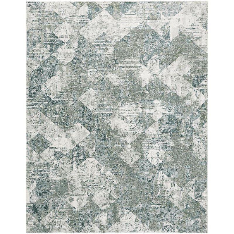 Ivory and Green Geometric Synthetic Area Rug