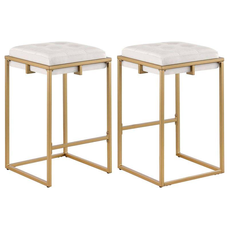 Coaster Set of 2 Nadia Modern Upholstered Square Counter Height Barstools Beige/Gold