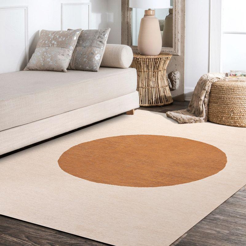 9' x 12' Cirkel Minimalist Geometric Dot Machine-Washable Area Rug, Cream/Rust - JONATHAN Y