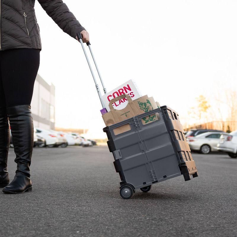 Simplify Portable Folding Jumbo Shopping Cart: Black Rolling Utility Cart for Groceries with Wheels, No Assembly Required