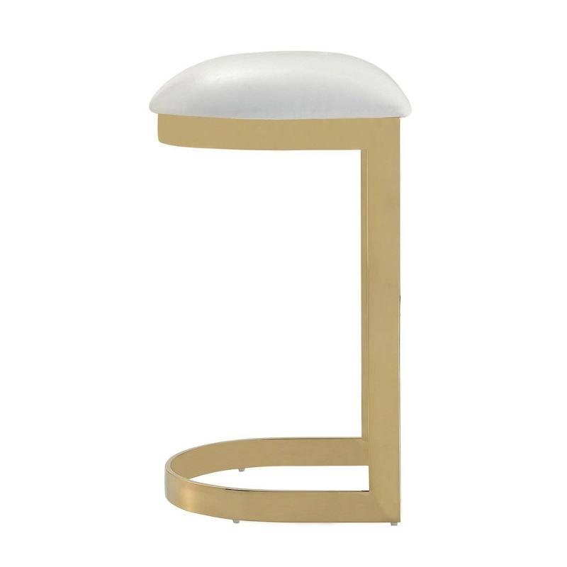 Set of 2 Aura Upholstered Stainless Steel Barstools White - Manhattan Comfort: No Assembly, Fixed Height
