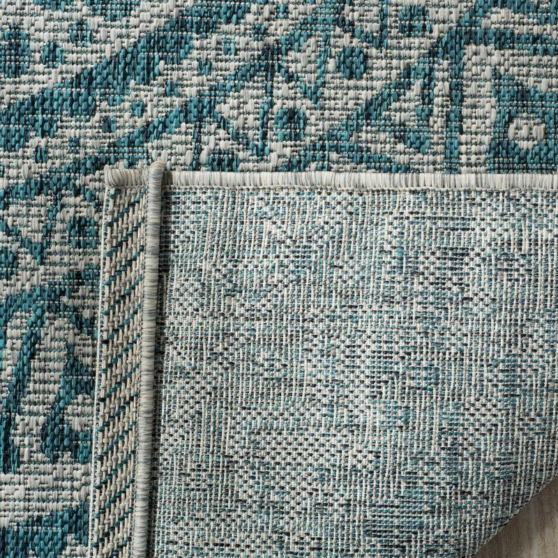 Courtyard CY8734 Power Loomed Indoor and Outdoor Area Rug - Light Grey/Teal - 4'x5'7" - Safavieh