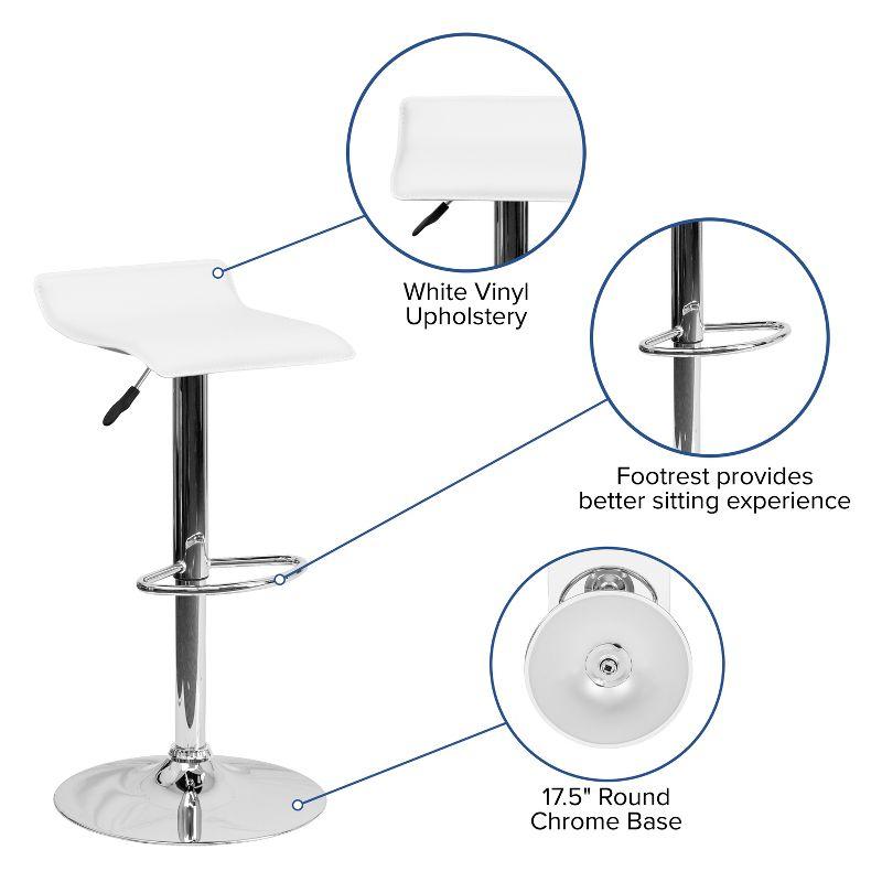 White Vinyl Adjustable Height Swivel Barstool with Chrome Base