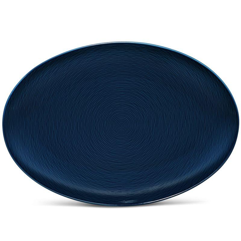 Navy Ceramic Oval Platter with Concentric Circles, 17"