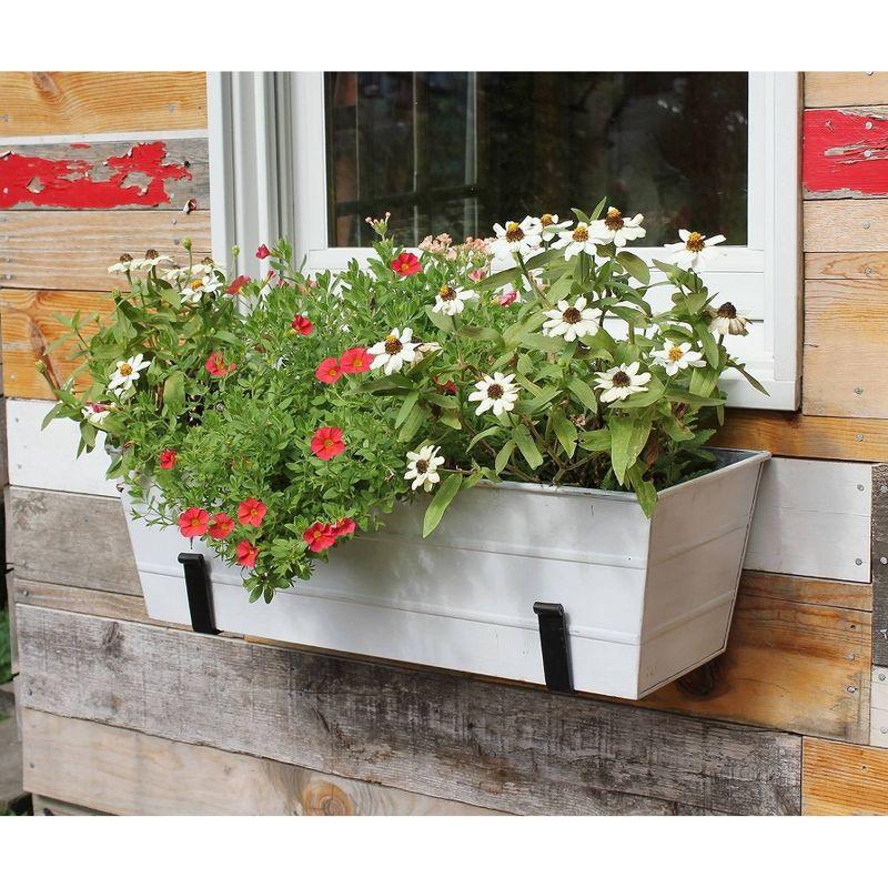 ACHLA Designs 24" Wide Galvanized With Wall Brackets Rectangular Steel Planter Boxes White: Durable Outdoor Mount, Easy Install