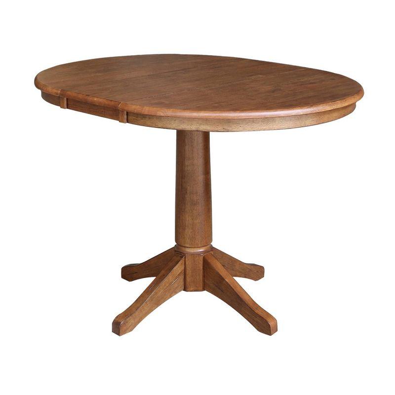 Lillian Round Top Pedestal Table with 12" Drop Leaf Distressed Oak - International Concepts