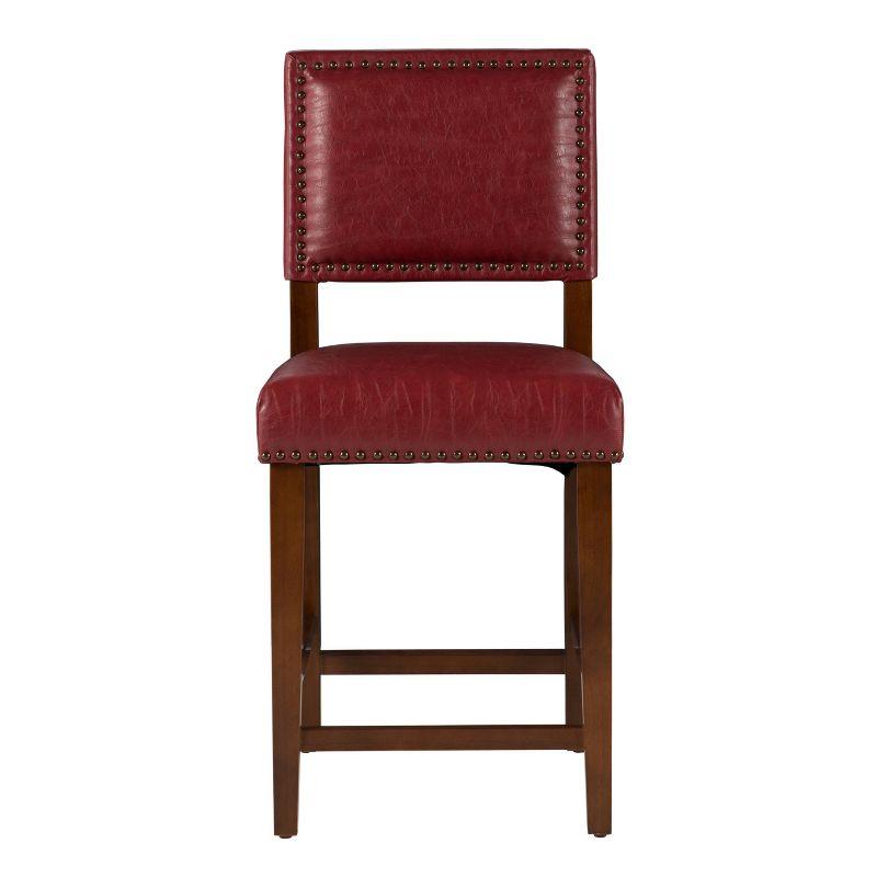 Walnut Finish 24" Brook Counter Stool with Red Vinyl Cushion