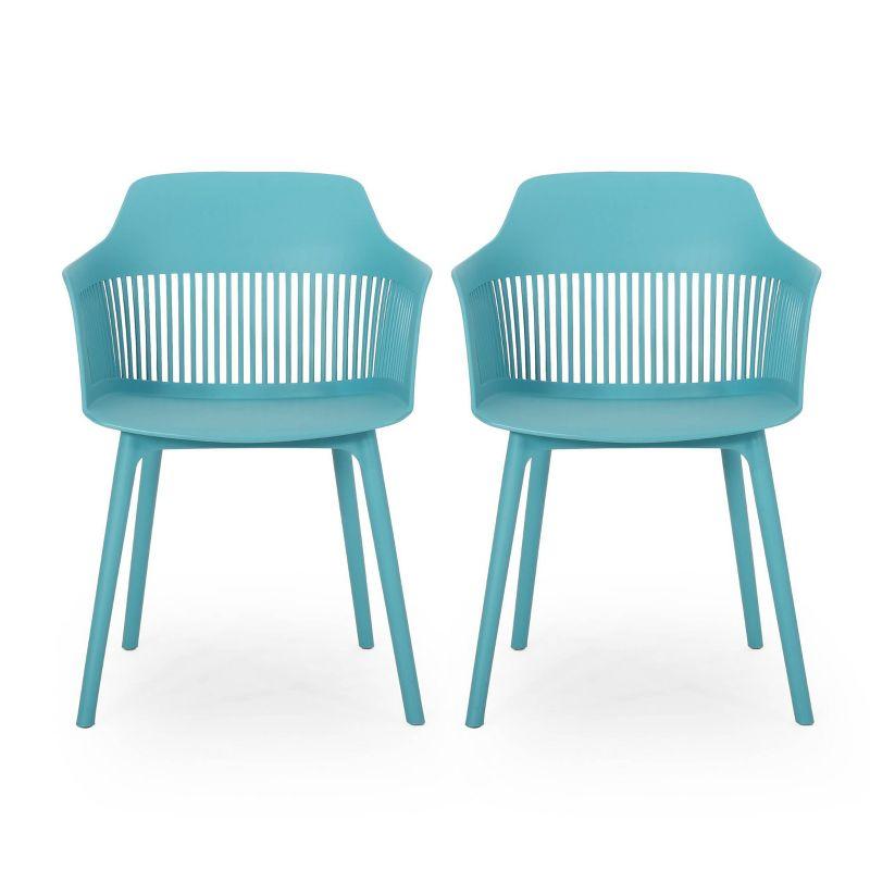 Teal Polypropylene Resin Modern Outdoor Dining Chairs, Set of 2