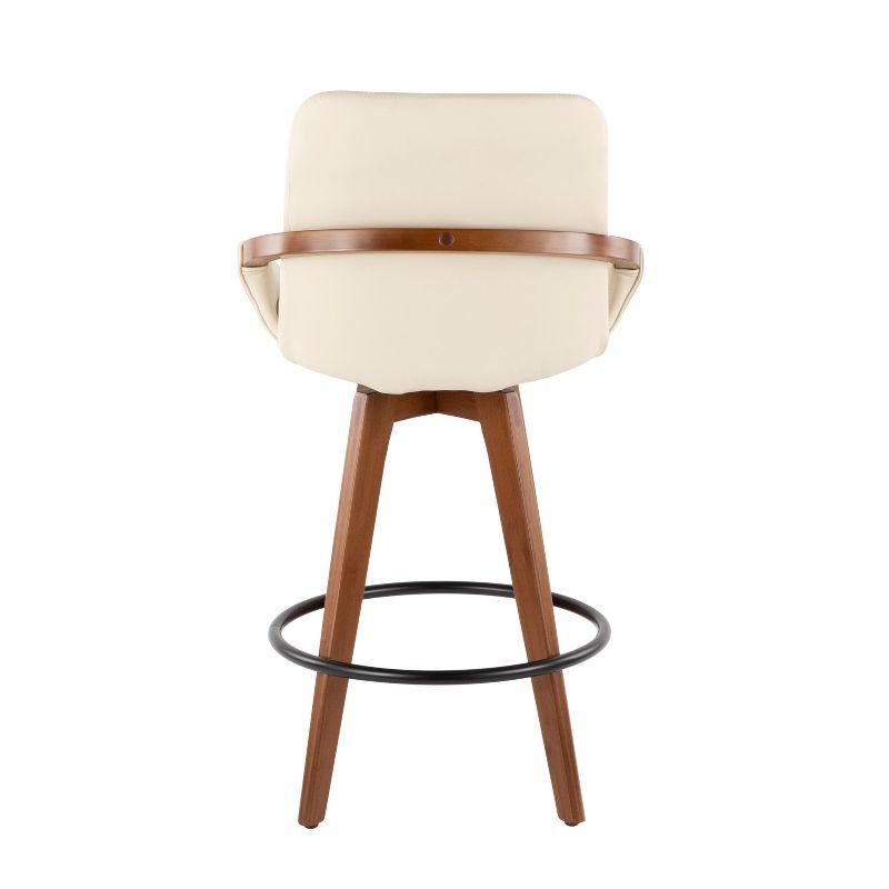 26" Cosmo Mid-Century Modern Counter Height Barstool Cream/Walnut - LumiSource: Padded, Faux Leather, Wood Legs