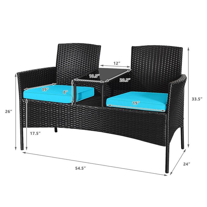 Tangkula Outdoor Rattan Furniture Wicker Patio Conversation Chair W/Cushions Turquoise
