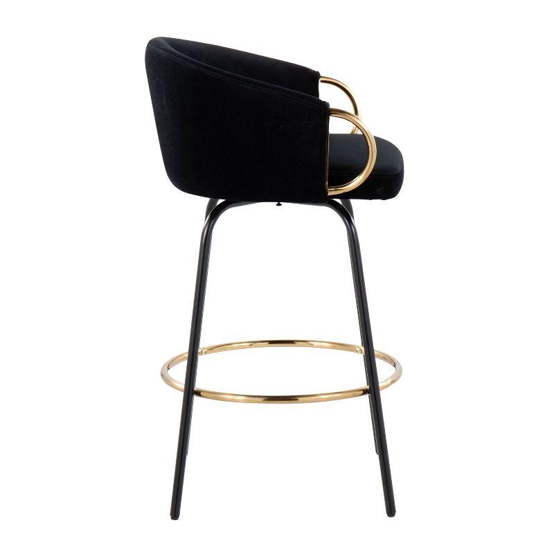 Set of 2 Claire Upholstered Counter Height Barstools Black/Gold Accents - LumiSource: Velvet, Swivel, Steel Legs