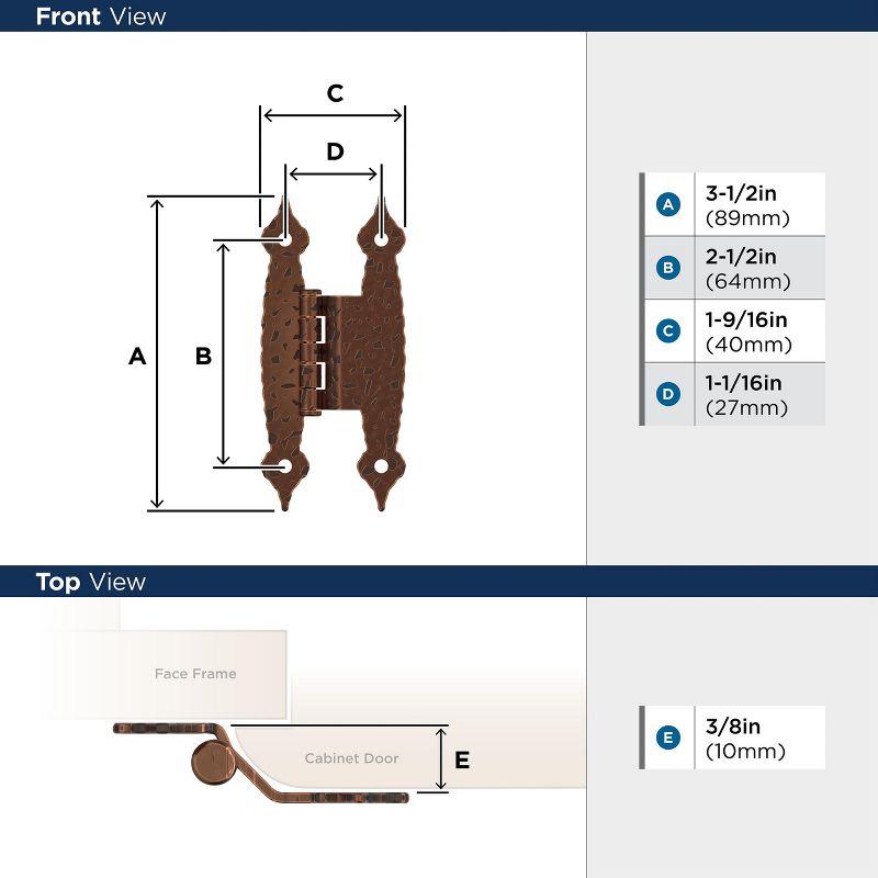 Amerock 3/8in (10mm) Offset Non-Self Closing Face Mount Antique Copper Cabinet Hinge - 1 Pair