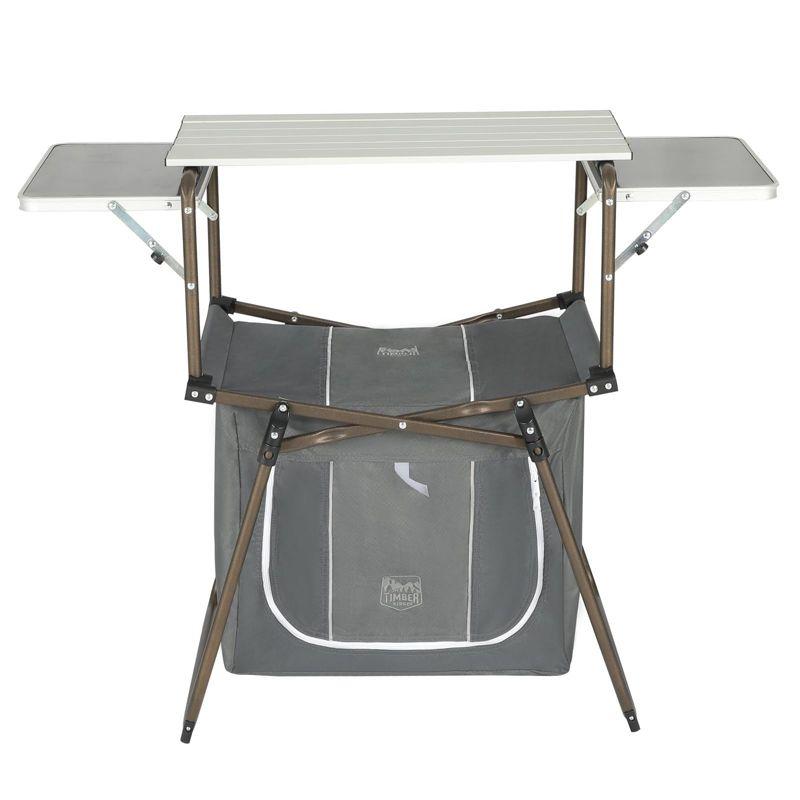 TIMBER RIDGE Folding Camping Kitchen Table – Lightweight Aluminum Cook Station with Storage & Carry Bag, Portable BBQ Grill Table, Gray.