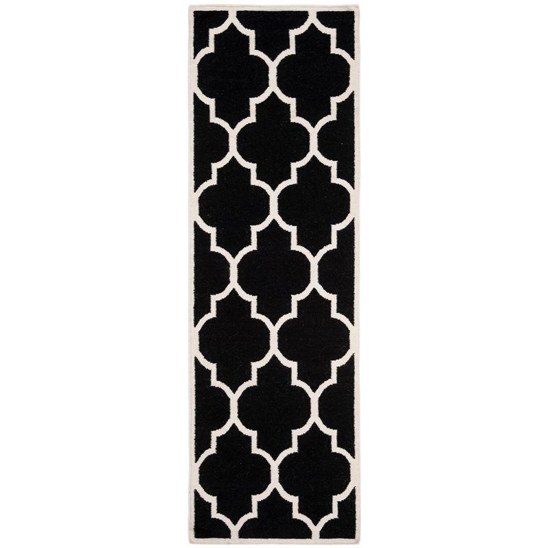 Dhurries DHU632 Hand Woven Runner Rug - Black/Ivory - 2'6"x6' - Safavieh.