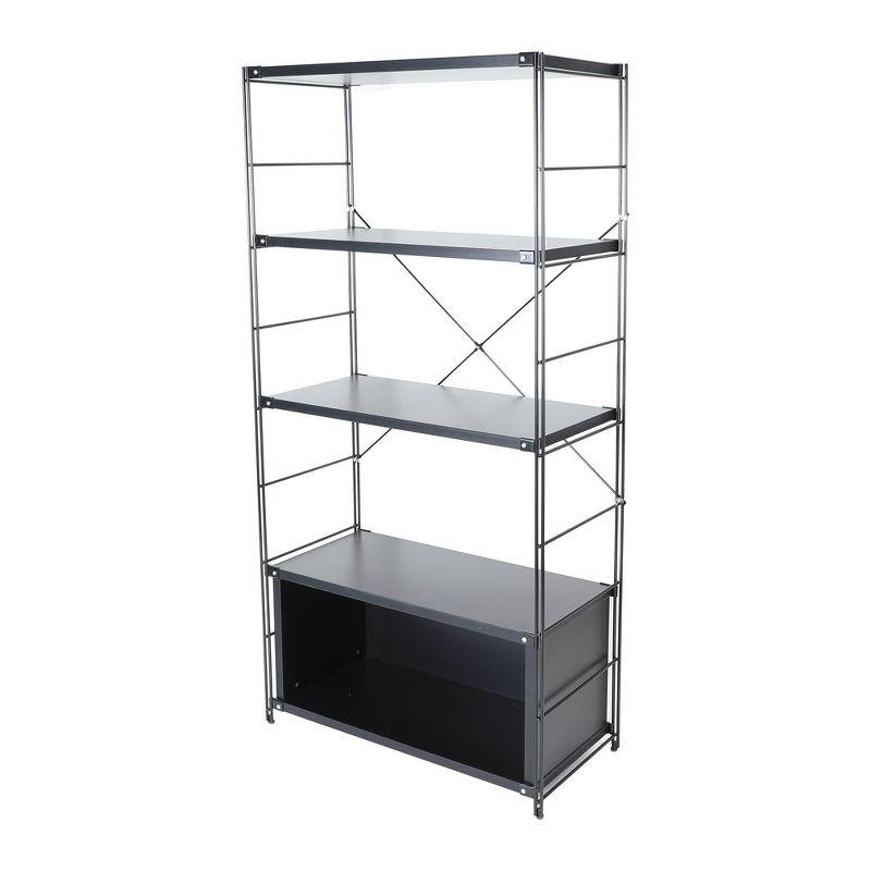 LeisureMod Etagere 4 Shelves Bookcase with Black Stainless Steel Frame and Melamine Board Shelves