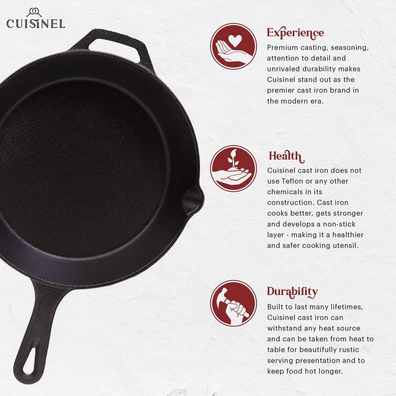 Cuisinel Cast Iron Skillet with Lid - 10"-Inch Frying Pan + Glass Cover + Heat-Resistant Handle Holder