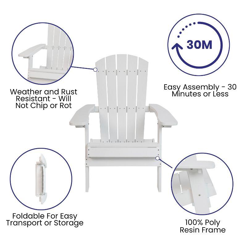 Flash Furniture Charlestown All-Weather Poly Resin Indoor/Outdoor Folding Adirondack Chair in White