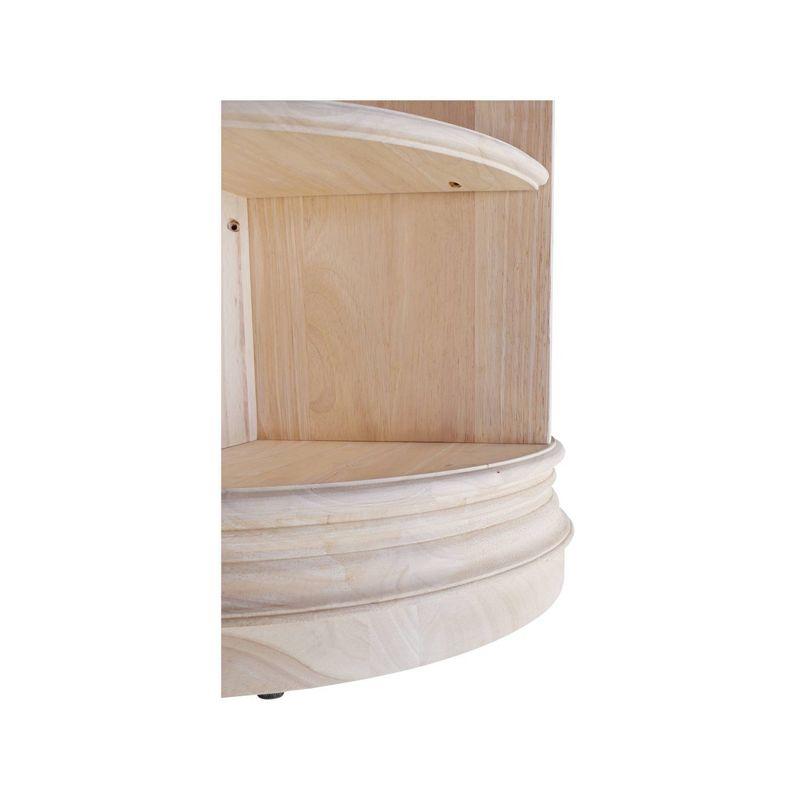 Beige Round Solid Wood End Table, 26"