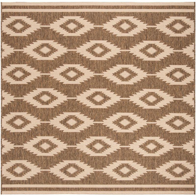 Cream and Beige Geometric Square Synthetic Area Rug