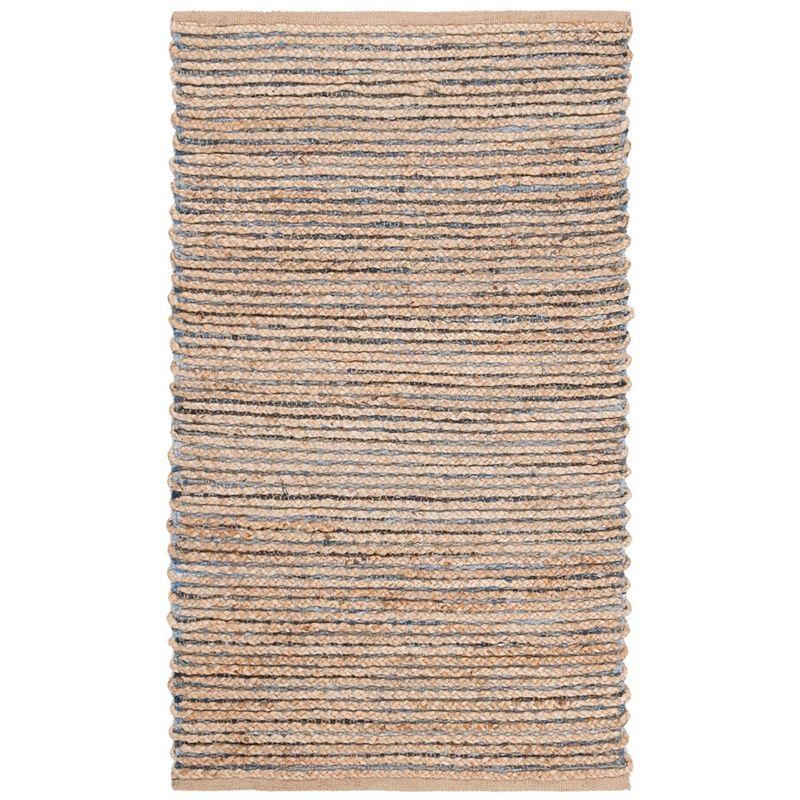 Natural and Blue Wool Flat Woven Reversible Rug, 4' x 6'