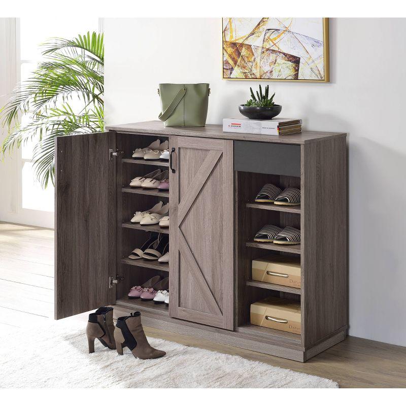 Rustic Gray Oak Freestanding Office Cabinet with Shelves and Drawer