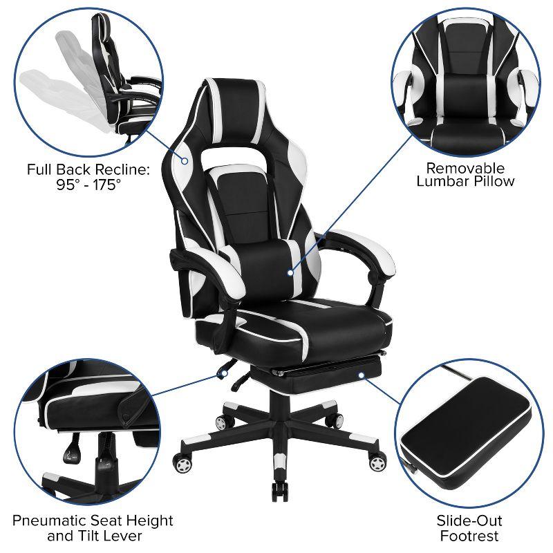 Flash Furniture X40 Gaming Chair Racing Ergonomic Computer Chair with Fully Reclining Back/Arms, Slide-Out Footrest, Massaging Lumbar