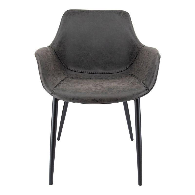LeisureMod Markley Leather Dining Arm Chair With Metal Legs Set of 2 in Charcoal Black