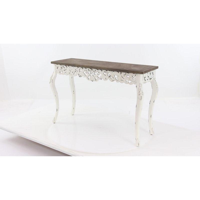 Elegant Farmhouse 46" White and Brown Wood Carved Console Table