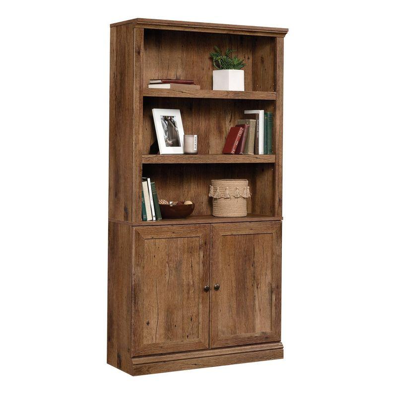70" 5 Shelf Bookcase with Doors Vintage Brown - Sauder: Hidden Storage, Library Style