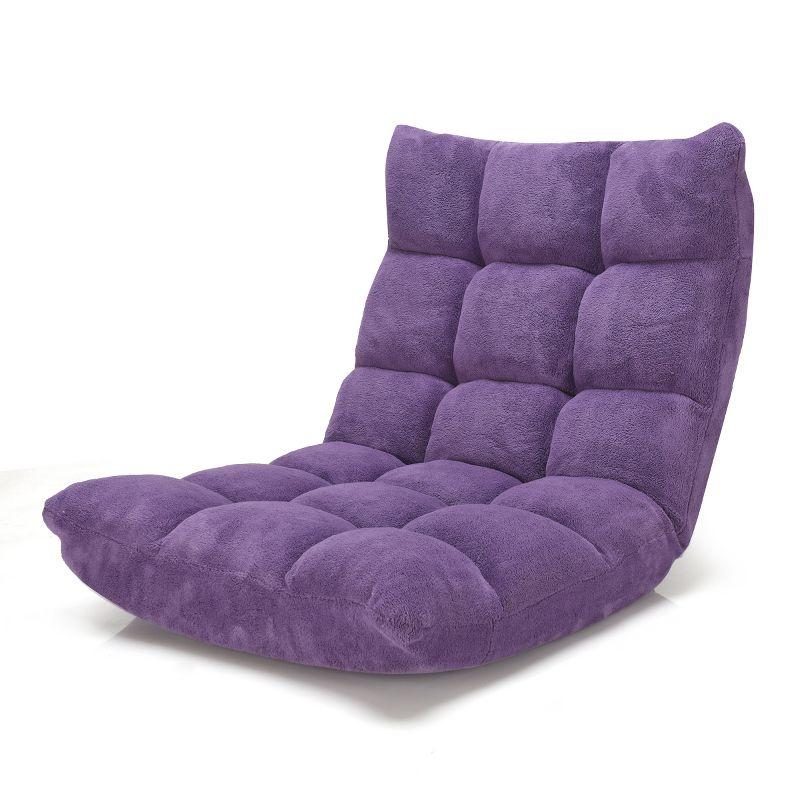 Tangkula Adjustable 14-Position Floor Chair ,Padded Gaming Chair Lazy Recliner Purple