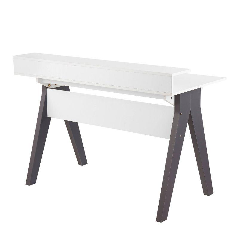 LumiSource Wishbone Contemporary Computer Desk Wood Gray/White:: Mid-Century Modern Office Workstation with Storage Drawer & Shelf
