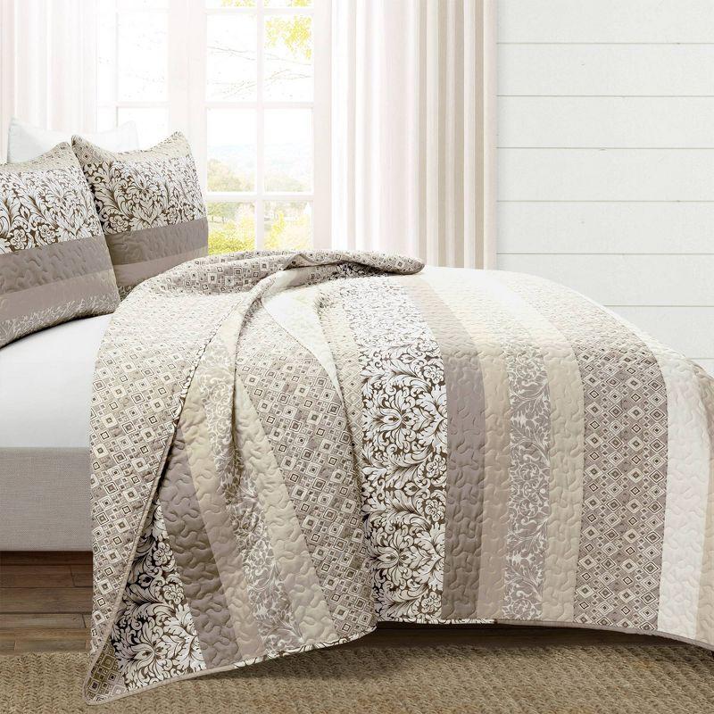 Neutral Reversible Cotton Full Quilt Set with Pillow Shams