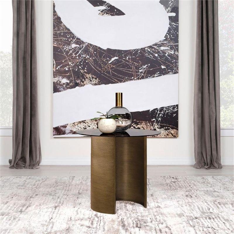 Morena Round Bronze Metal End Table with Tawny Glass Top