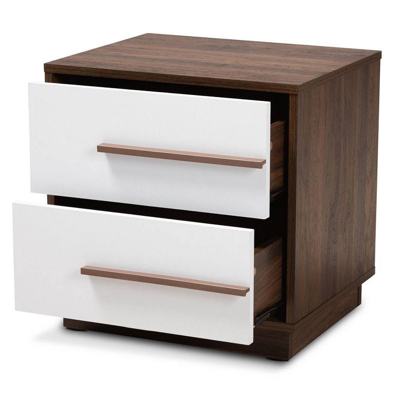 Baxton Studio Mette Walnut Finished Wood Nightstand White: Contemporary Bedside Table with Drawer, Meets ASTM Standards