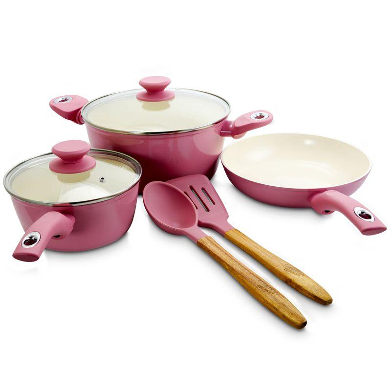 Lavender Aluminum Nonstick 7-Piece Cookware Set with Enamel Coating