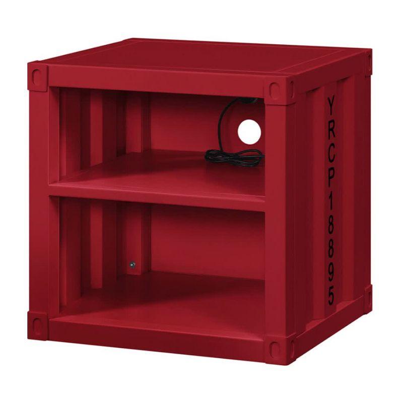 Cargo Container Red Metal Frame Nightstand 20" with Shelf