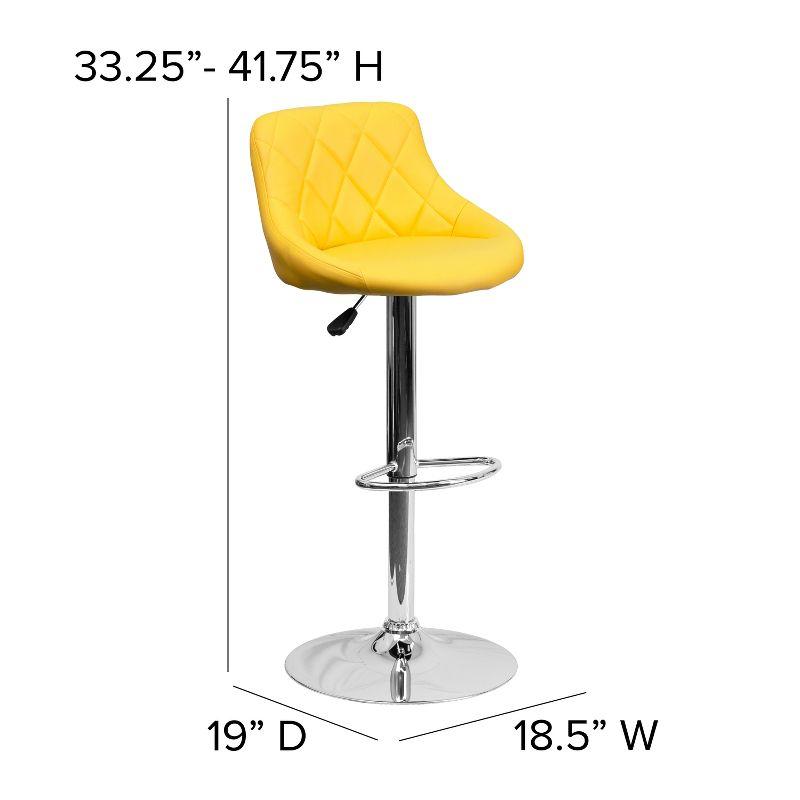 Retro Charm Yellow Vinyl Adjustable Swivel Bar Stool with Chrome Base