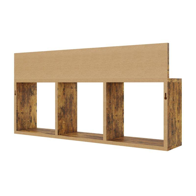 Danya B. 31.5" x 15.7" Rustic Floating Triple Cubby Shelf Aged Wood - Wall Mount, Display Ledge, MDF