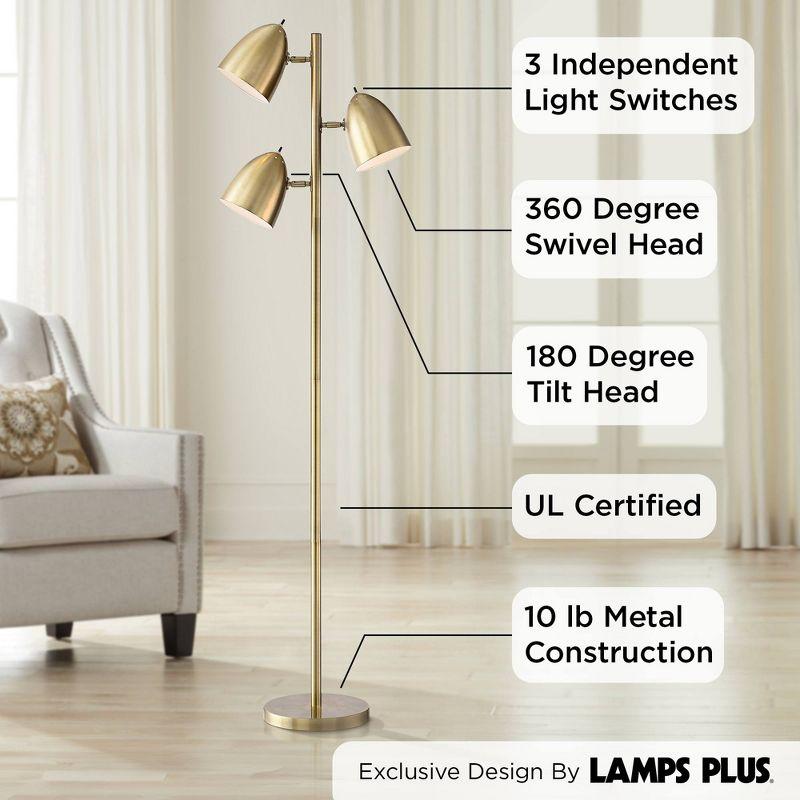 360 Lighting Aaron Mid Century Modern Tree Floor Lamp 64" Tall Aged Brass 3 Light Adjustable Dome Shade for Living Room Reading Bedroom Office House