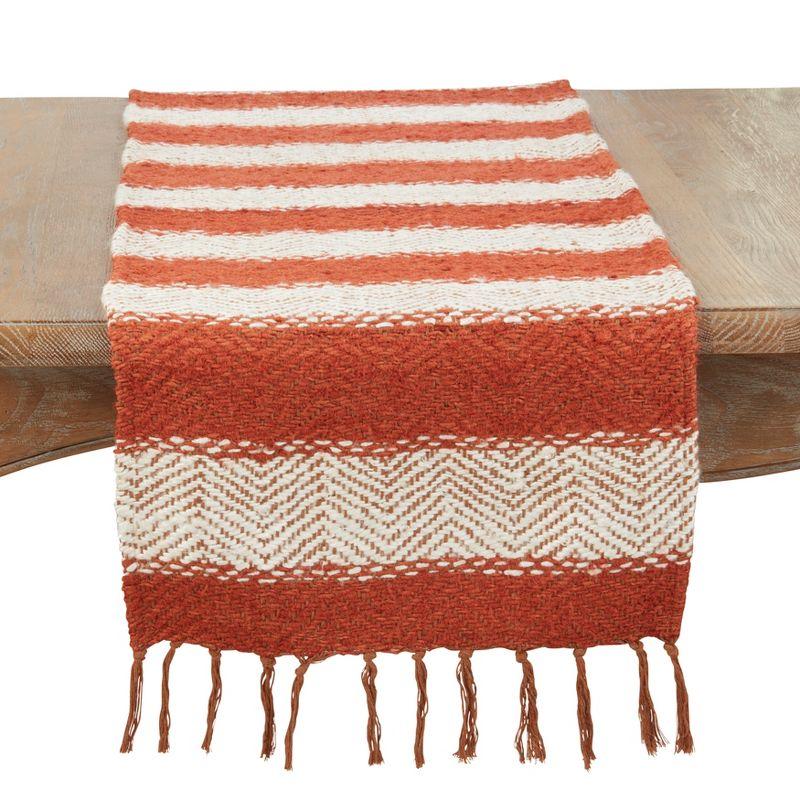 Burnt Orange Cotton Plaid Table Runner with Fringe, 16"x72"