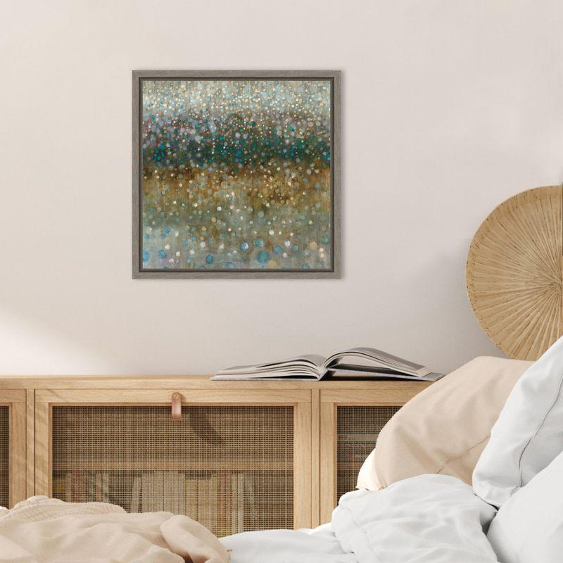 Abstract Rain Aqua and Grey Canvas Print with Frame