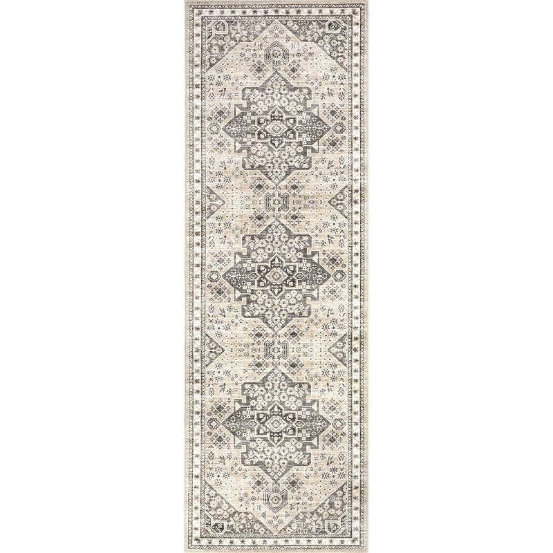 Eira Taupe Medallion Washable Synthetic Area Rug