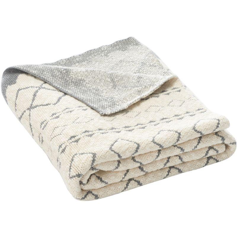 Tamar Grey and Beige Knitted Cotton Throw Blanket