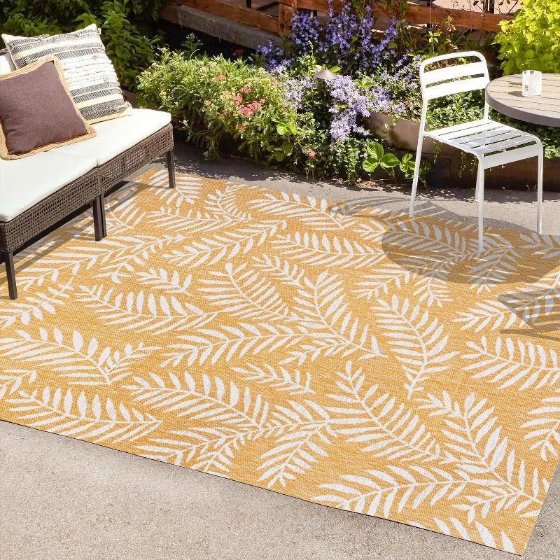 5' x 8' Nevis Palm Frond Indoor/Outdoor Area Rug, Yellow/Cream - JONATHAN Y