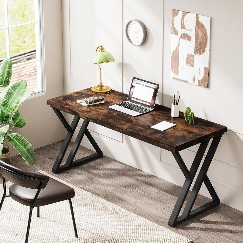 Rustic Brown Wood Writing Desk with Z-Shaped Metal Legs